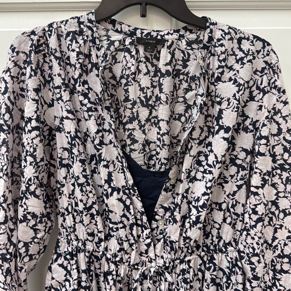 J Crew Tie Waist Cotton Voile MIDI Dress in Rose Vines Sz 4! - Picture 4 of 12